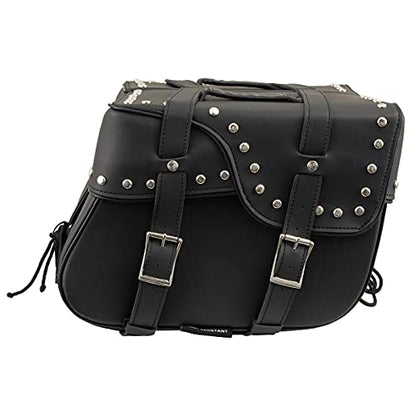 Milwaukee Leather Studded Throw-Over Motorcycle Saddlebags – Synthetic Leather – Universal Fit – Zip-Off - Large - color: SH645ZB-BLACK, size: Large