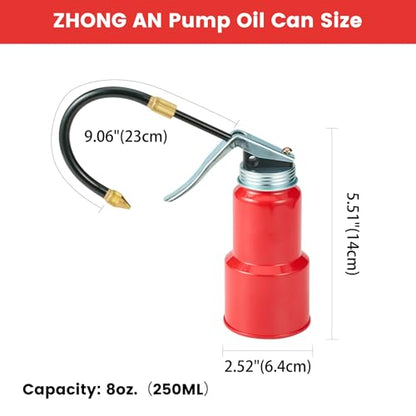 2-Pcs Oil Can Hand Pump Oiler Metal Pump Oil Can 8oz. (250ml) with Metal Straight & Long Flex Spout - color: 2 Red 8oz.