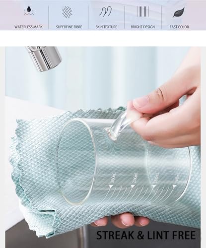 Fish Scale Microfiber Cleaning Cloth Steak Free Glass Window,Car,Mirror,Screen,Windshield, Lint-Free Shower Stainless Steel Cleaner Cloths, Drying Polishing Dish Kitchen Towels, 8 Pack, 15.7"x11.8"
