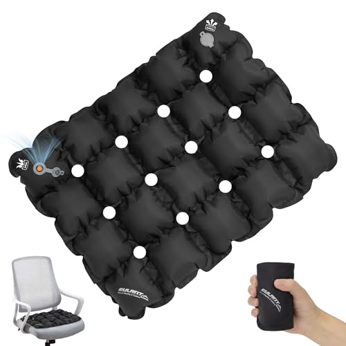 EULANT Portable Inflatable Seat Cushion for Pressure Relief,Waffle Square Cushions for Pressure Sores Chair,Lightweight Air Seats Chair Pads Home Wheelchairs Car Airplanes(1 Pack) - color: Black