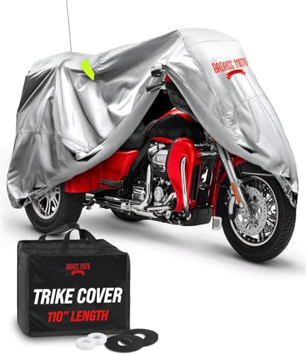 Badass Moto Ultimate for Harley Trike Cover Waterproof Motorcycle Cover - Heavy Duty Motorcycle Cover Fits Harley Davidson Tri Glide Accessories, Durable All Season Vented Sun Cover - Light Gray - color: Light Gray, size: [HD TRIKE] 110"L x 61"W x 55"H