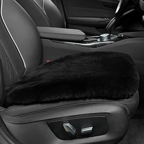 IRIWOOL Genuine Sheepskin Auto Seat Pad, Australian Soft Wool Seat Cover Breathable and Sweat-Wicking Comfort Warm Universal Fit,19.2 inch x19.2 inch (Front seat Cushion 1pc, Black) - color: Black, size: 1 Count (Pack of 1)