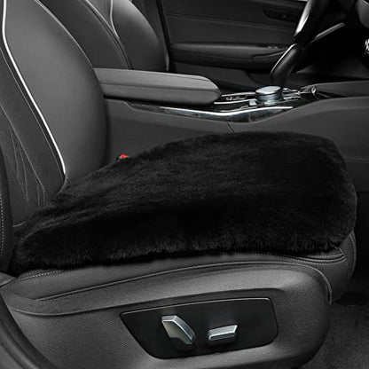 IRIWOOL Genuine Sheepskin Auto Seat Pad, Australian Soft Wool Seat Cover Breathable and Sweat-Wicking Comfort Warm Universal Fit,19.2 inch x19.2 inch (Front seat Cushion 2pcs, Black) - color: Black, size: 2 Count (Pack of 1)