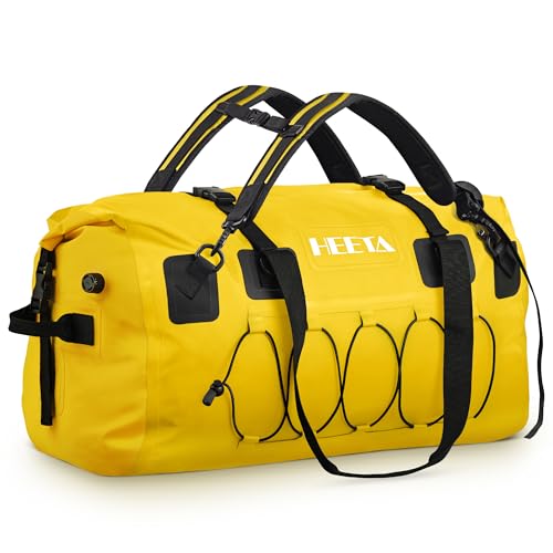 HEETA Waterproof Duffel Bag Motorcycle Dry Bag Backpack, 60L/80L Extra Large Rolltop Travel Duffle Bags with Straps & Handles for Kayaking Rafting Boating Canoeing Camping Gym Beach Cruise Ship - color: Yellow, size: 80L