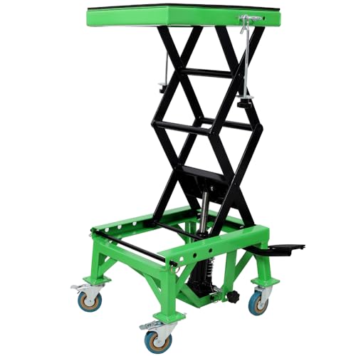 Hydraulic Motorcycle Scissor Jack Lift with Foot Pedal & 4 Wheels – Heavy Duty Mobile Repair Stand for Dirt Bikes, ATVs, Small Motorcycles, Easy to Move & Stable (Black+Green 350lbs) - color: Black+Green 350lbs