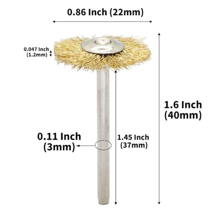 20PCS T-Shaped Brass Wire Brushes - Metal Rust Removal, Cleaning, and Polishing - 22mm Diameter, 1/8″ (3mm) Shaft - Removes Burrs and Oxide Layer - Handles Rough Surfaces - Rotary Tool Accessories - style: Brass Wire Brush T-shaped 3*22mm 20PCS