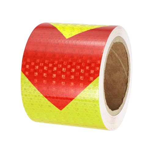 PATIKIL Reflective Tape, 1 Roll 4 Inch x 66 Ft Waterproof Self Adhesive High Visibility Caution Warning Safety Tape Reflector for Trucks Trailers Cars, Arrow Fluorescent Yellow Red - color: Fluorescent Yellow Red, size: 4 IN x 66 FT