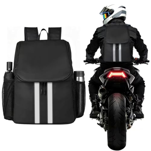 Motorcycle Backpack with Side Pockets,Waterproof Helmet Backpack,Reflective Large Capacity for Men & Women Commuting - color: Aterrimus