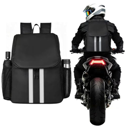 Motorcycle Backpack with Side Pockets,Waterproof Helmet Backpack,Reflective Large Capacity for Men & Women Commuting - color: Aterrimus