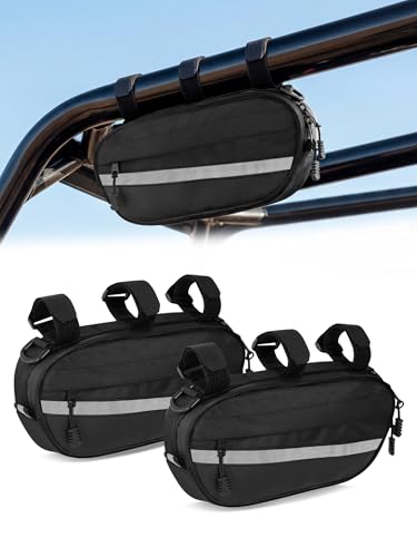 ZIDIYORUO Roll Bar Storage Bag Overhead Organizer with Reflective | roll bar bag with reflective strips. 1680D Oxford, SBS zippers. Fits 1-2" tubes on UTV, bike, golf cart - color: Black bag with reflective strips