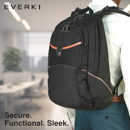EVERKI Glide 26.5L Laptop Backpack – Reflective Strips for Motorcycle, Business Travel Backpack Carry On Flight Approved with Laptop Compartment & Corner Protection, Fits Laptops up to 17.3" - Black - size: 26.5 Liters