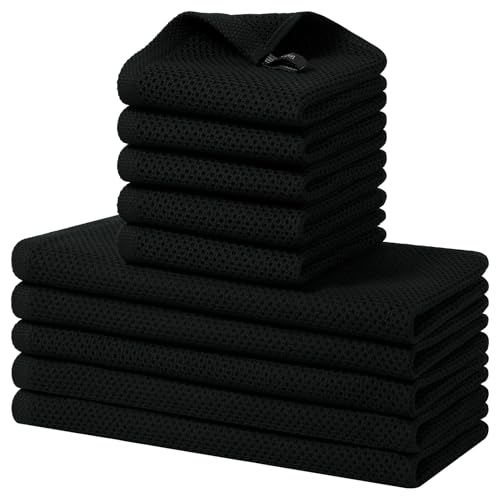 Homaxy 100% Cotton Kitchen Towels and Dishcloths Set, 12 x 12 Inches and 13 x 28 Inches, Set of 10 Bulk Kitchen Towels Set, Ultra Soft Absorbent Dish Cloths for Washing Dishes, Black - color: Black, style: 10-Piece Set