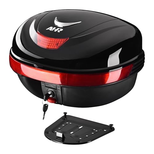 Motorcycle Trunk Black Motorcycle Top Case Motorcycle Tail Box Scooter Trunk Tour Motorcycle Storage Box Carrier with Lock for Helmet Luggage, 35L Capacity, TPU-0089 - size: 35L
