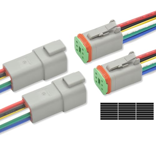 DT Deutsch 6 Pin Connector Kit Waterproof Electrical Connector 16 AWG Male and Female Automotive Wire Connectors for Car Truck Boat (6 Pin 2 Sets) - size: 6 Pin 2 Sets