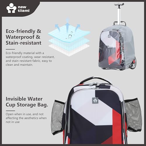 NEW TILAMI 20" Rolling Backpack for Teens Adults, Climbing Stairs Waterproof Backpack with Wheels for School Business Trave Camping with Laptop Compartment, Fit 17 Inch Laptop, Black - Red Combo - color: Black - Red Combo