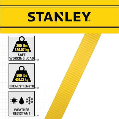 STANLEY S9500 Black/Yellow 1" x 10' Ratchet Straps - Light Cargo (300 lb Working Load / 900 lb Break Strength),4 Count (Pack of 6) - size: 1" x 10' (Pack of 6)