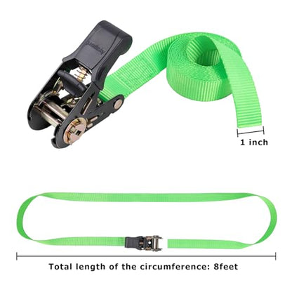 Ayaport Endless Ratchet Strap Ratcheting Tie Down Motorcycle Car Roof Rack Trailer Cargo Straps - size: 1"x8'-4pcs green