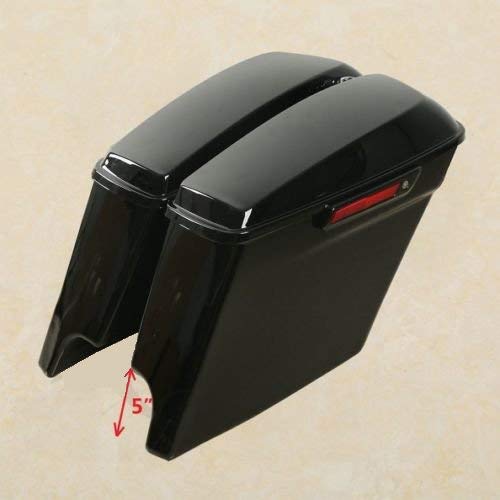XMT-MOTO 5 inch Extended Stretched Hard Saddlebags w/Latch Keys Fit for Harley Touring Models FLT FLHT FLHTCU FLHRC Road King Road Glide Street Glide Electra Glide Ultra-Classic 2014-LATER - color: Gloss Black/black Latches, size: Stretched