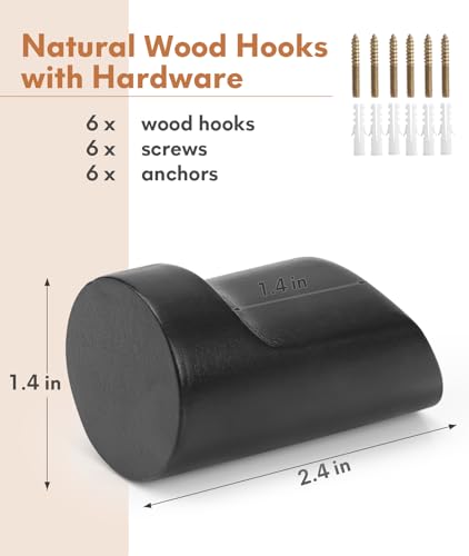 Optish Wood Wall Hooks for Hanging, 4 Pack Hat Hook for Walls, Coat Hook Wall Mount, Backpack Hooks for Walls, Bathroom Towel Hanger (Black) - color: Black