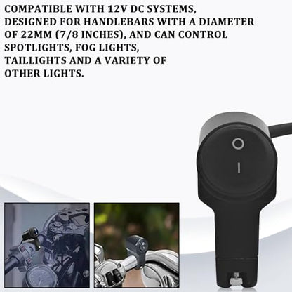 Motorcycle Handlebar Switch 12V, Waterproof Motorcycle Light Toggle Switch, Aluminum Alloy On/Off Switches ATV Accessories for ATV UTV Dirt Bike Scooter E-Bike, Fits 7/8" (22mm) Handlebars