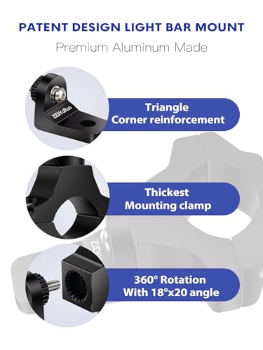 ZIDIYORUO Light Bar Mount for ATV- 360° Solid Aluminum Alloy Bracket for Fog LED and Driving Lights. Fits 0.75"-1.5" Bars, Set of 2pcs, ATV Motorcycle Light Bar Mount Bracket Tube Clamp
