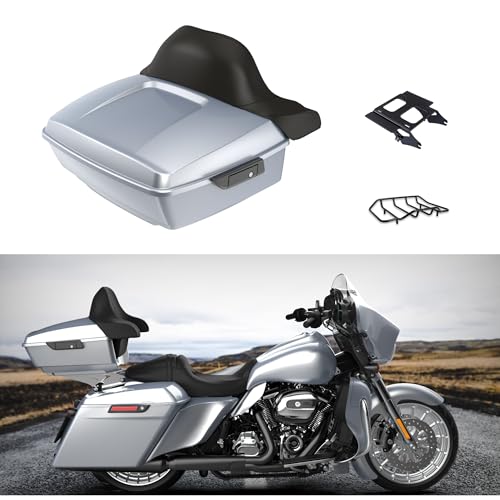 Advanblack King Tour Trunk Pack, Black Mount Bracket & Top Luggage Rack Fit for 2009-Later Harley Touring, Road Glide, Street Glide Special, Road King, Electra Glide (Barracuda Silver(Glossy)) - color: Barracuda Silver(Glossy)