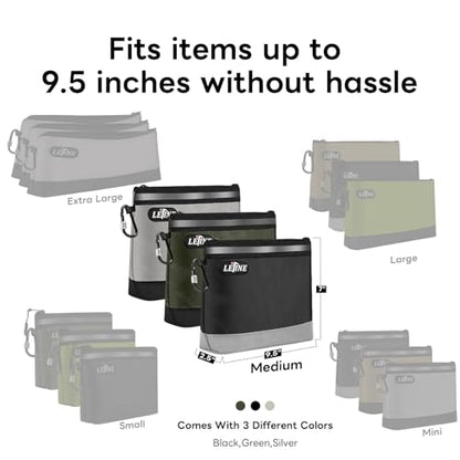 LETINE Tool Pouches Zipper Bag, Water Resistant 1680D Oxford Pouch Bags with Carabiners, Extra Wide Flat Bottom Stand-Up Tool Storage and Organizers, Medium 3-Pack - size: 3 Pack Medium