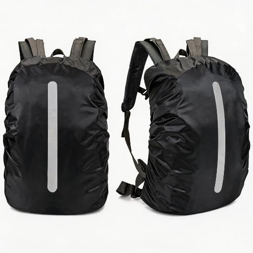 2 Pack Waterproof Backpack Rain Cover with Reflective Strip, M Size 30L-40L - color: 2 Pcs Black