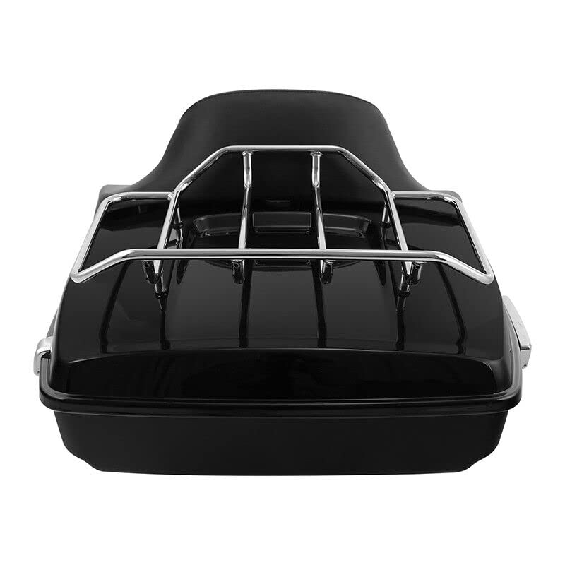TCMT Chopped Motorcycle Trunk Box Backrest Detachable Mounting Rack Luggage Rack Fit For Harley Touring 1997-2008 Road King Road Street Electra Glide Pack - color: Set C2 Chrome Latches#Black Rack