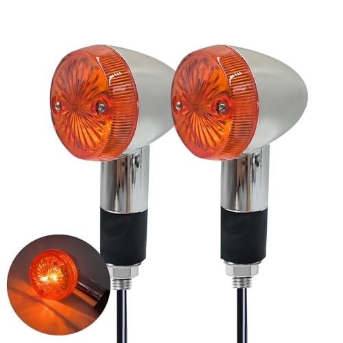 2pcs Motorcycle Turn Signals Chrome Bullet Front Rear Amber Blinker Lights Indicator Compatible with Honda Harley Kawasaki Suzuki Yamaha ATV