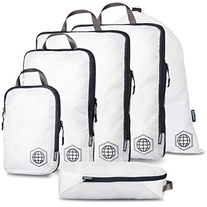 Extra Large Compression Packing Cube 6 Piece Set for Travel and Check Luggage by TRIPPED Travel Gear - color: White and Grey