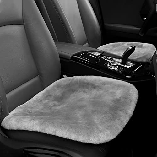 IRIWOOL Genuine Sheepskin Auto Seat Pad, Australian Soft Wool Seat Cover Breathable and Sweat-Wicking Comfort Warm Universal Fit,19.2 inch x19.2 inch (Front seat Cushion 2pcs, Gray) - color: Gray, size: 2 Count (Pack of 1)