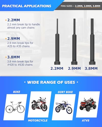 DAYUAN Motorcycle Chain Breaker Set, Chain Cutter and Riveter Kit Blue Case | 13Pcs Chain Removal Tool, 35-630 Chains Bikes Motorcycles ATVs，2.2/2.9/3.8mm Pins，Long Handle High Torque, Grind Rivet First - color: Blue