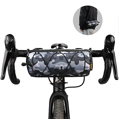 Rhinowalk Bike Handlebar Bag, Bicycle Front Bag Shoulder Bag Storage Bag with Shoulder Strap for Road Mountain Bike Cycling Travel - color: Camouflage Grey