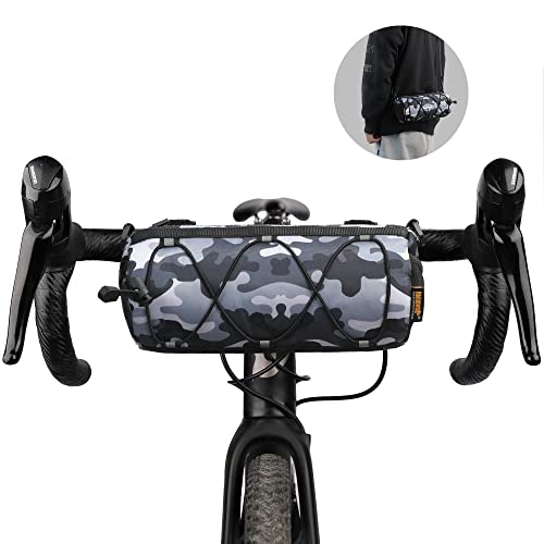 Rhinowalk Bike Handlebar Bag, Bicycle Front Bag Shoulder Bag Storage Bag with Shoulder Strap for Road Mountain Bike Cycling Travel - color: Camouflage Grey