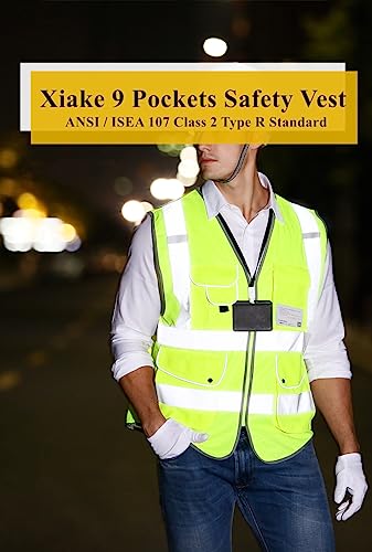 XIAKE 9 Pockets Class 2 High Visibility Reflective Safety Vest for Men Women,Meets ANSI/ISEA Standard - color: Yellow, size: 4X-Large