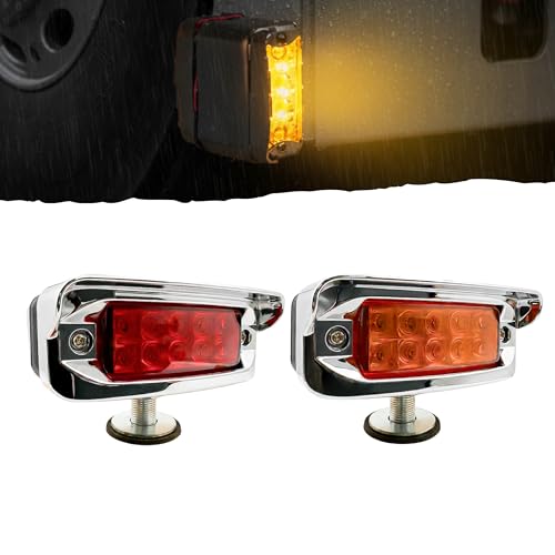 2x High Low Function Amber/Red 20 LED Marker Lights Turn Signal w/Horizontal Visor, Double Face Chrome Pedestal Lights T-Mount, Bumper Lights Replacement for Peterbilt/Kenworth/Freightliner Trucks 12V - color: Red/Amber