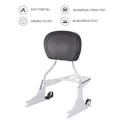 Kinglemc sissy bar Backrest Luggage Rack for Harley Breakout FXSB FXSE FXST with Docking Kit (Silver,Non-Studded) - color: Chrome