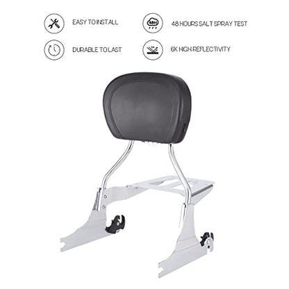 Kinglemc sissy bar Backrest Luggage Rack for Harley Breakout FXSB FXSE FXST with Docking Kit (Silver,Non-Studded) - color: Chrome