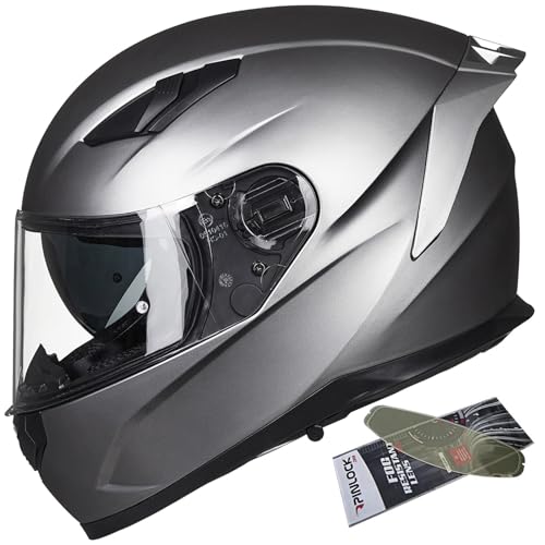 ILM Motorcycle Helmets Full Face with Anti-Fog Pinlock for Cascos para Motos Snowmobile Mens Women Heated Shield Compatible DOT Model 129 - color: Matte Gray, size: X-Large