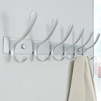 SKOLOO Coat Rack Wall Mounted - 6 Hooks, Pack of 2, Heavy Duty, Stainless Steel, Metal Wall Hanger, Sturdy Coat Hooks for Hanging Coats, Jacket, Clothes, Hat, Cold Light Silver - color: Matte Silver, size: 6 Hook(2 Pack)