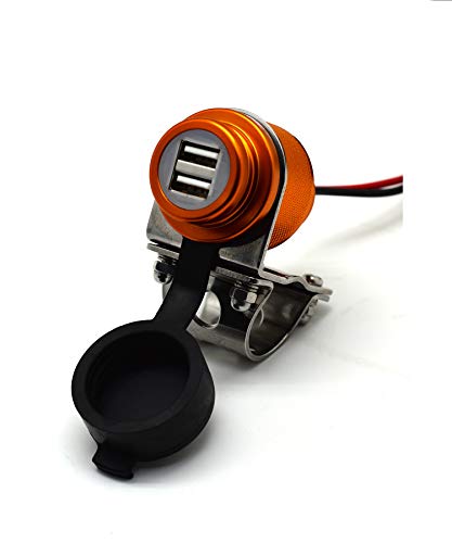 Cliff Top Motorcycle USB Charger Waterproof Dual USB Port 4.6A 23W Aluminium, Heavy Duty for 7/8’’ and 1’’ Handlebars on ATV/UTV for Smart Phones, GPS, Tablets and Cameras (Golden) - color: Golden