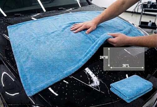 Automotive Detailing Twisted Loop Car Drying Towel, 1400GSM, 36"x24", Streak Free, Lint Free, Reusable, Microfiber Cleaning Cloth for Car, Truck, SUV, Dark Grey/Blue - color: Dark Grey/Blue