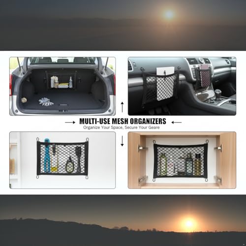 ZMD 2PCS Small Cargo Nets, Pocket Storage Rv Mesh Net Universal Elastic Automotive Cargo Netting Storage Pouch with 8Pcs Mounting Screws&Hooks for Car Truck SUV Boats (18x9.8 Inch) - size: 18 x 9.8 Inches