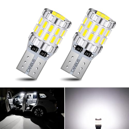 gunhunt Pack-2 Car Wide Lights, 3W Led Light Bulbs, Aluminum Reading Lights, License Plate Lights, Instrument Lights, Auto Bulb Replacements, Universal for Most Cars, Trucks, SUVs (White) - color: White