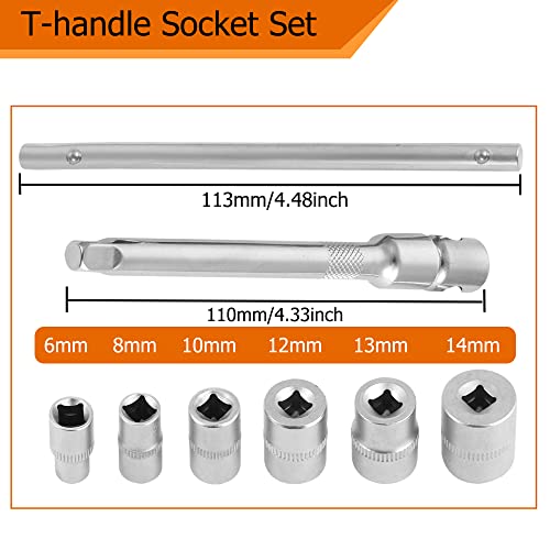 Folding Mini T-Handle Socket Set 1/4'' Drive Tool Kit for Motorcycle ATV UTV, (007)