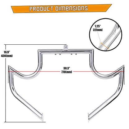 Kinglemc Crash Bar Engine Guard Highway Bar for Harley Davidson Touring Road Glide Road King Street Glide Electra Glide CVO and Trike Models 09-25 (Mustache Silver) - color: Chrome-Mustache