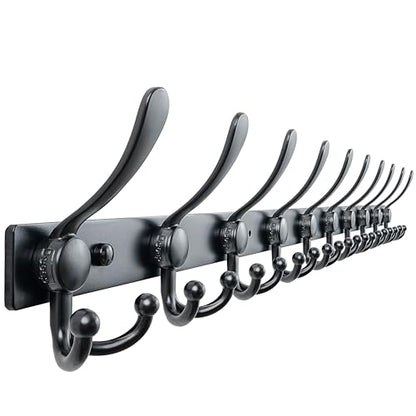 Dseap Coat Rack Wall Mount 37 Inch, Heavy Duty 12-Gauge Base vs Flimsy 1mm, Double-Thick Solid Anti-Snap Hooks, 16” Stud-Mount, Stainless Steel 10-Hook Hanger for Closet Entryway, Black - color: Black, size: L=37" (1pcs)