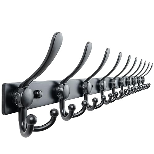 Dseap Coat Rack Wall Mount 37 Inch, Heavy Duty 12-Gauge Base vs Flimsy 1mm, Double-Thick Solid Anti-Snap Hooks, 16” Stud-Mount, Stainless Steel 10-Hook Hanger for Closet Entryway, Black - color: Black, size: L=37" (1pcs)