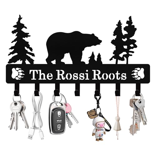 Personalized Key Holder Wall Mount, Custom Name Metal Key Rack Organizer, Bear Wall Keys Hanger with Hooks for Home, Entryway, Front Door, Kitchen, Office, Hallway, Doorway - color: 05 Bear